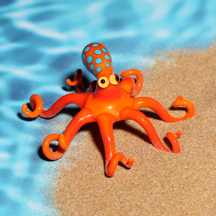 Lampwork glass octopus sculpture, nautical kraken figurine for wholesale by Adamodart