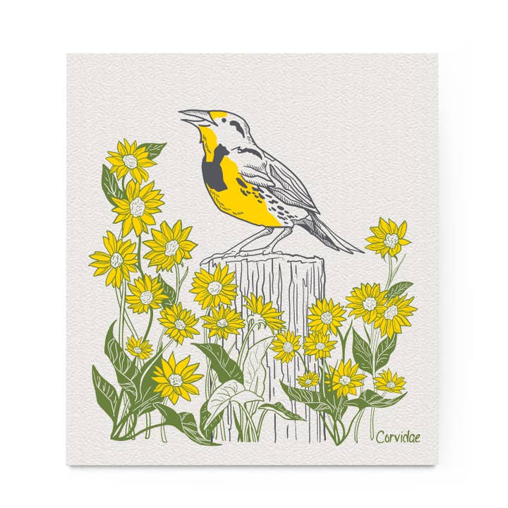 Meadowlark Wildflowers Swedish Dishcloth for wholesale by Corvidae drawings & designs