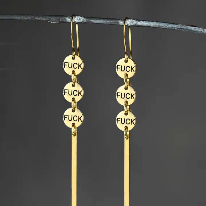 Stamped Fuck with Long Bar Earrings for wholesale by KBD Studio