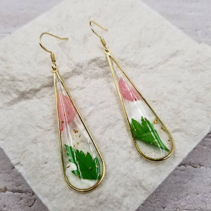 Resin Leaf Water Drop Earrings for wholesale by Treasure Wholesale