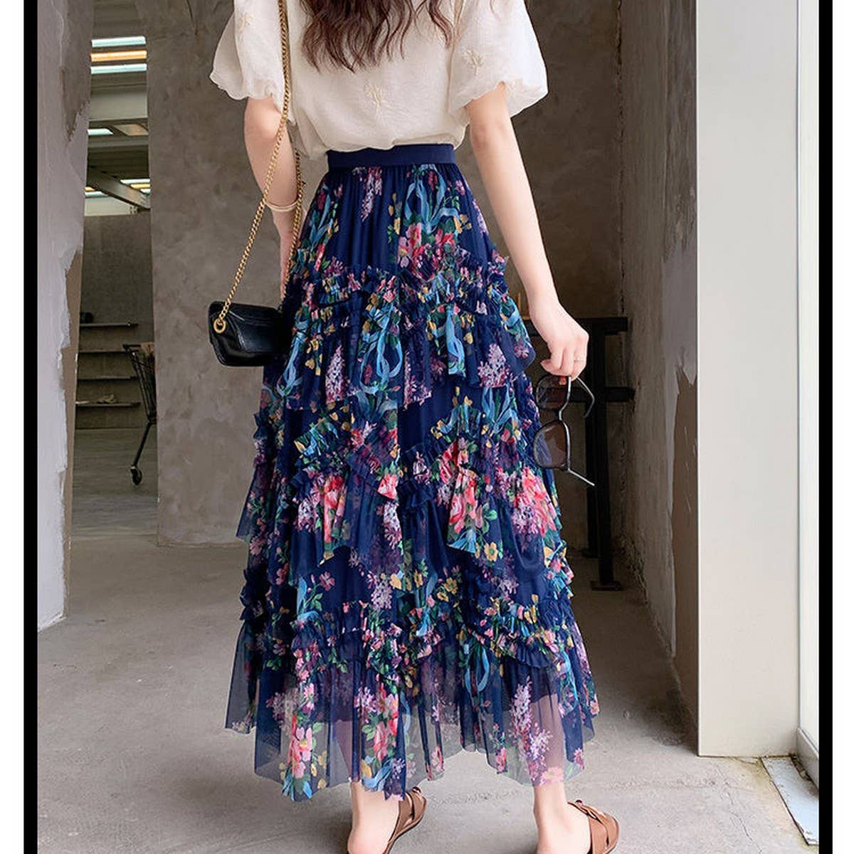 ACCITY - Wholesale Skirt - Women's - COLORFUL FLORAL MESH PRINT PLEATED TULLE SKIRT_CWBLS039912
