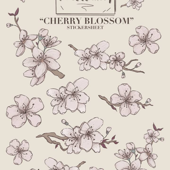 "Cherry Blossom" Sticker Sheet for wholesale by T's Stationery