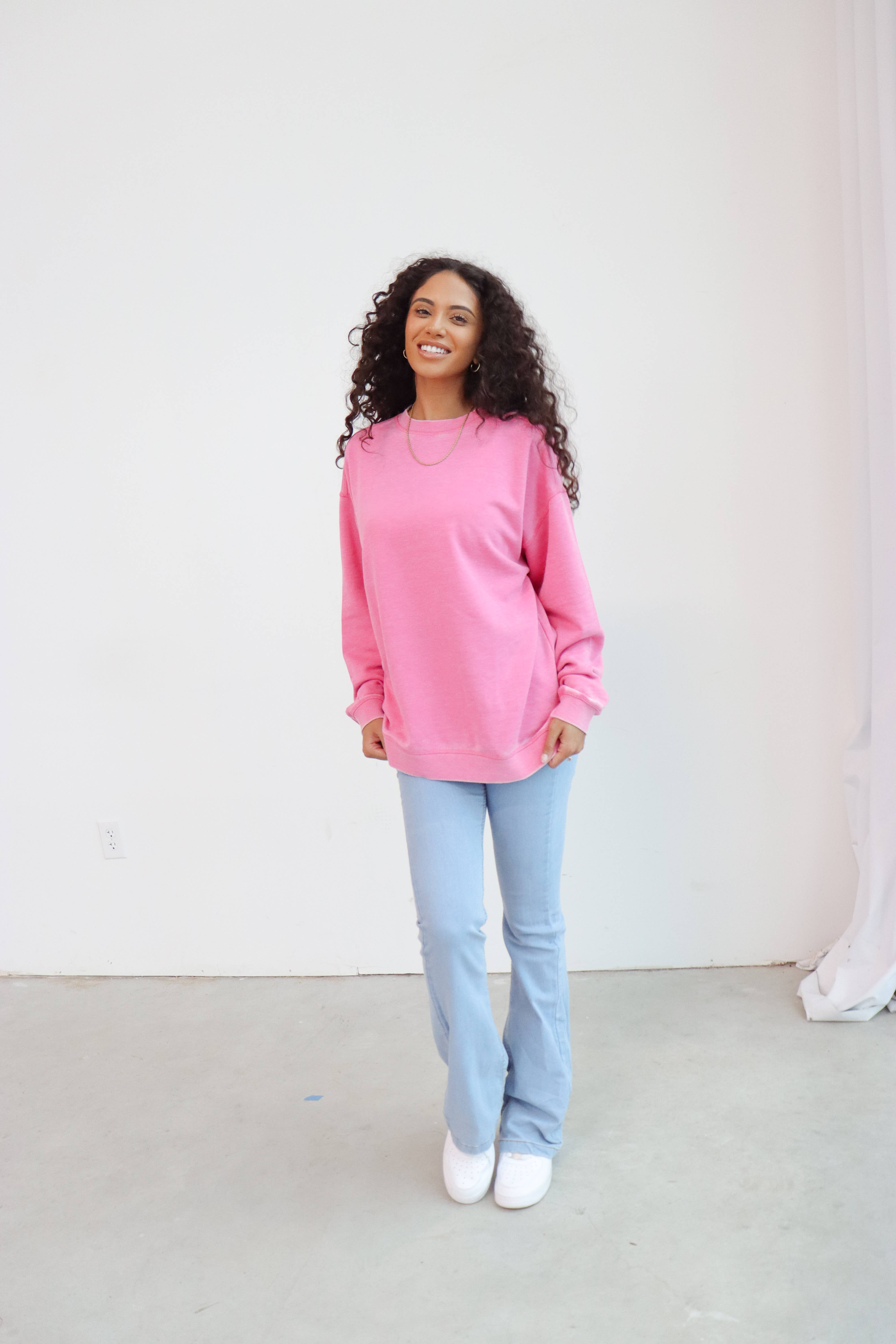Campus Crew Sweatshirt in Bubblegum for wholesale on Faire