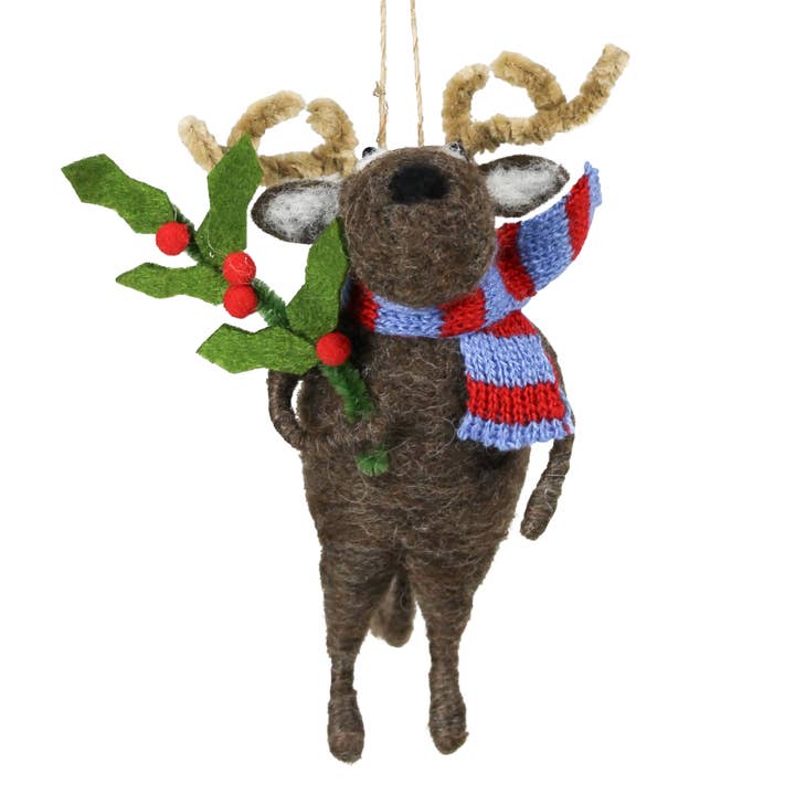 Reindeer with Holly Ornament, Felt for wholesale by HomArt