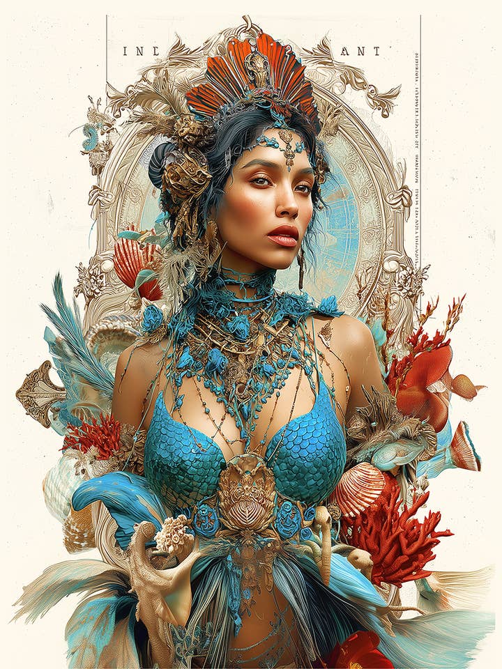 Maximalistisk sjöjungfru "Melusine" konsttryck - 8"x10" konstverk för wholesale av Mowbi