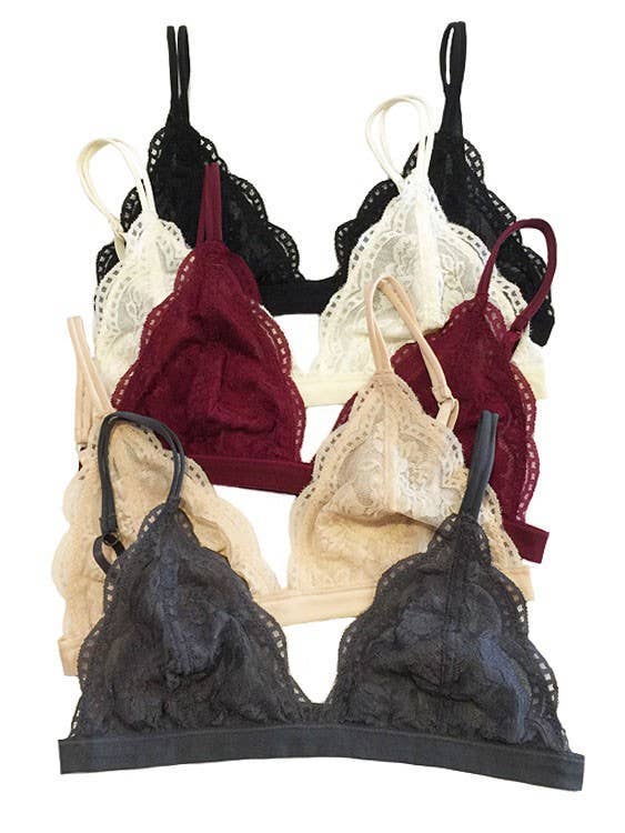 Vanilla Monkey - Wholesale Bralette - Women's - Floral Sheer Lace Triangle Lowcut Mesh Lined Bralette2