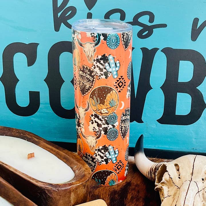 Wild One Desert Western Shimmer 20oz Skinny Tumbler for wholesale by Ranchy Roan Boutique
