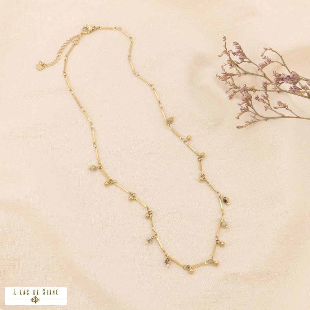 Lilas de Seine - Wholesale Pendant/Charm Necklace - Stainless steel bead charm necklace stone 01240734