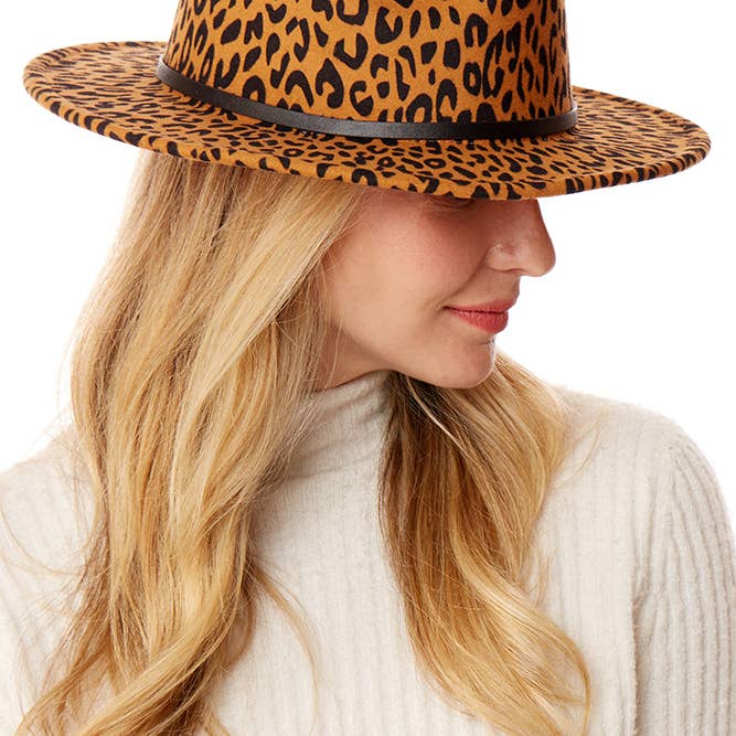 Hana - Wholesale Fedora - Women's - Belt Buckle Trim Leopard Print Felt Hat10