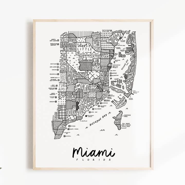 Miami Neighborhood Map Print for wholesale by By Aleisha