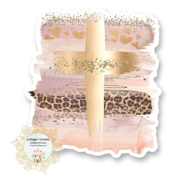 Cross - Gold - Religious Church Catholic Vinyl Sticker for wholesale by cottage + crown