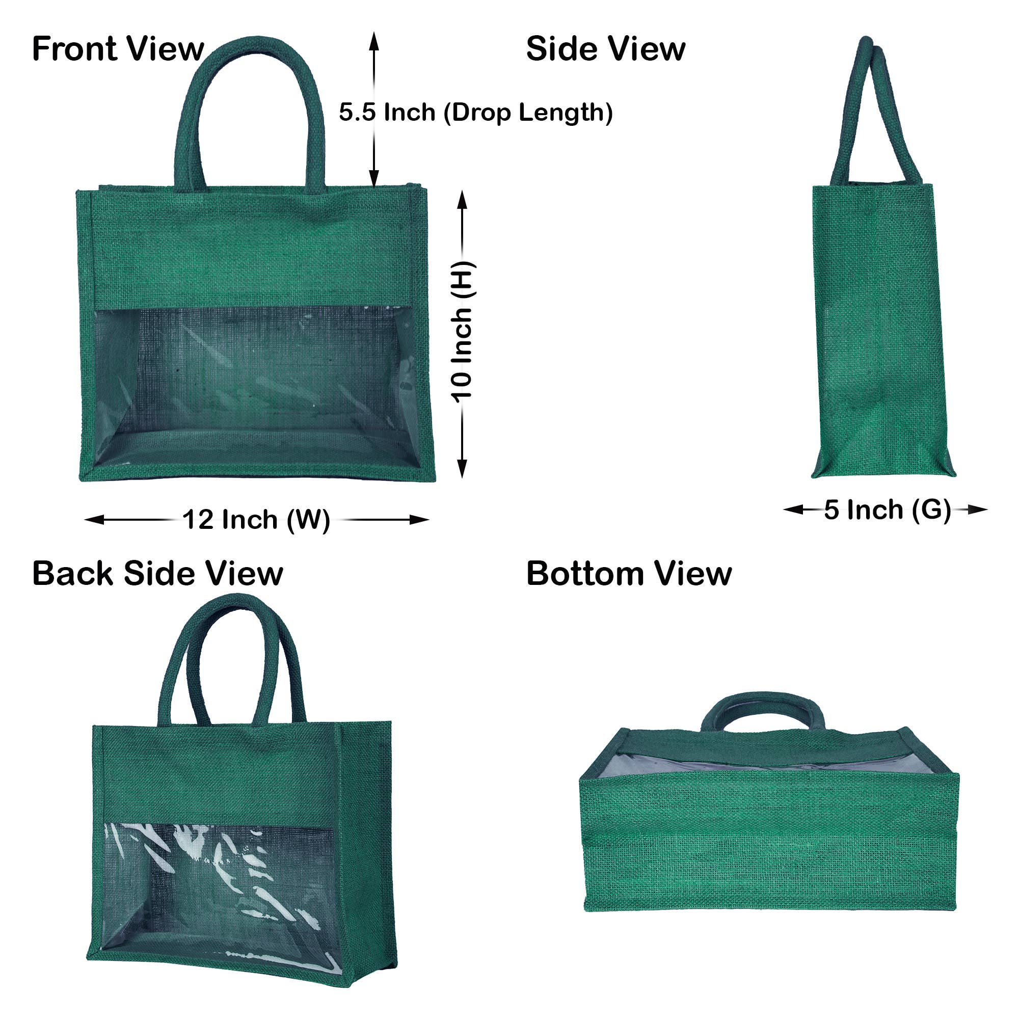 ecojutebags – wholesale Bärkasse - Unisex – Återanvändbara juteväskor – Set om 4 med PVC-fönsterpanel10