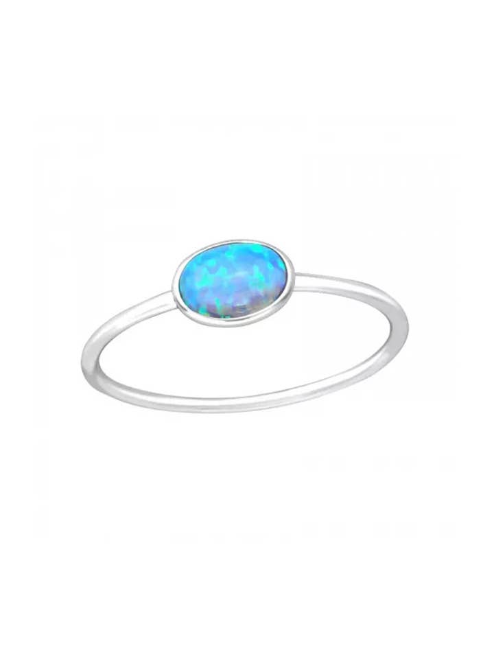 Sterling Sølv Oval Ring med Azurblå Opal - SS for engroshandel hos Zoey Simmons