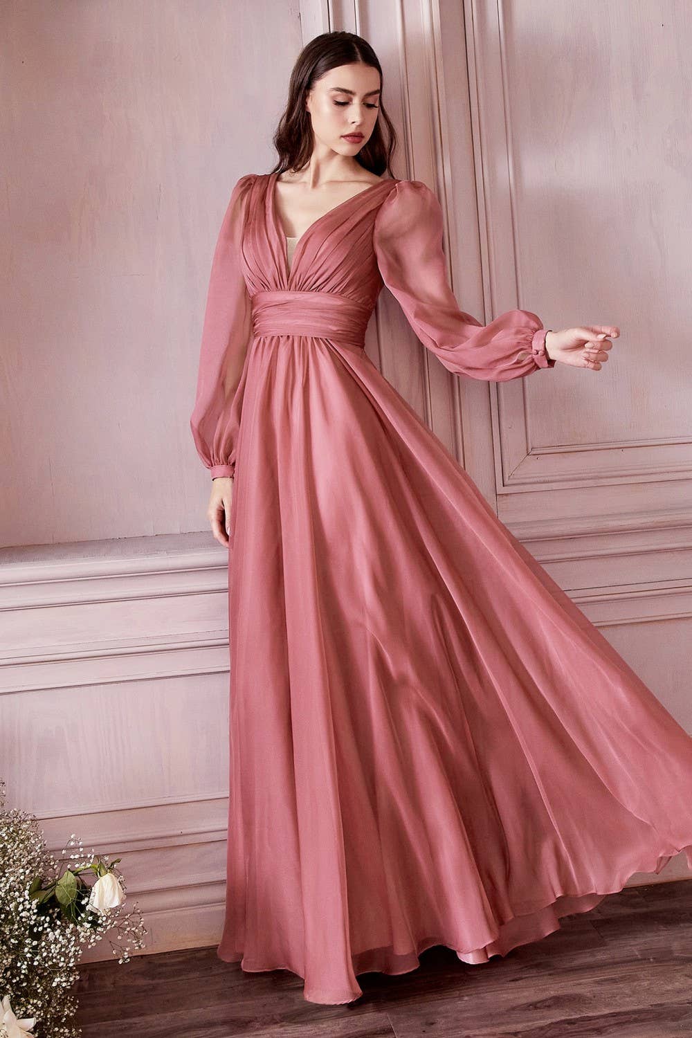 Ladivine by Cinderella Divine - Wholesale Gown - Women's - Long Sleeve Chiffon Dress5