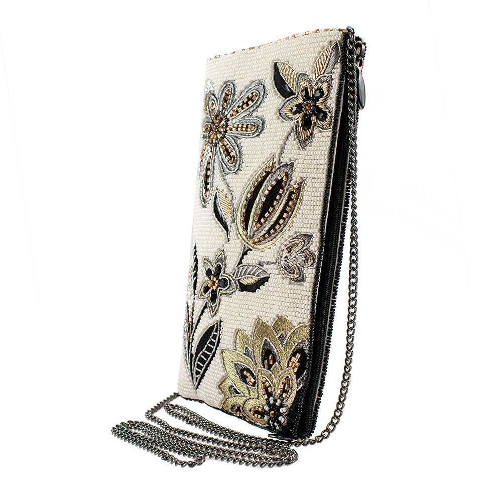 Mary Frances Accessories - Wholesale Crossbody Bag - Women's - Breezy Beaded Black Ivory Floral Crossbody Phone Bag3