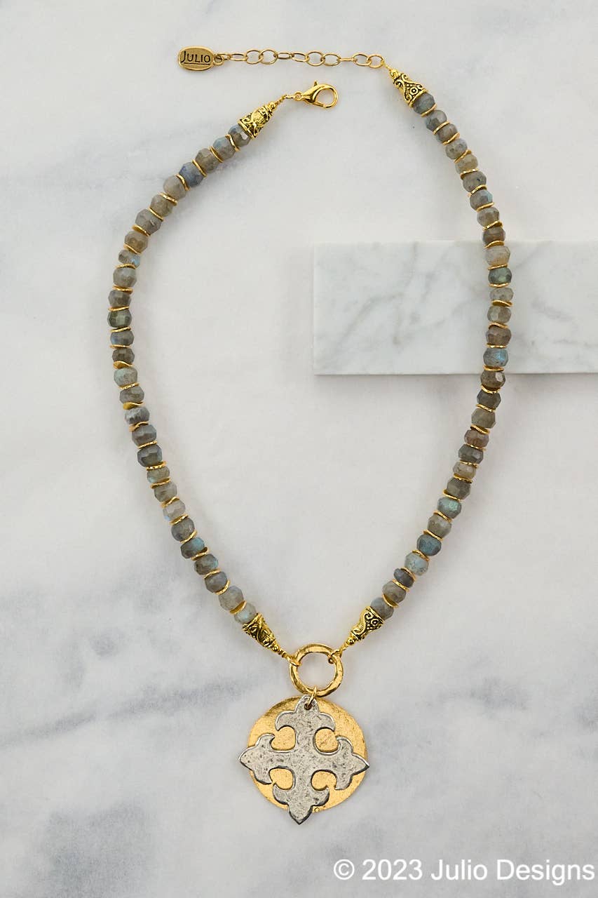 Julio Designs - Wholesale Pendant/Charm Necklace - Ginsburg Gemstone with Maltese Cross Pendant7
