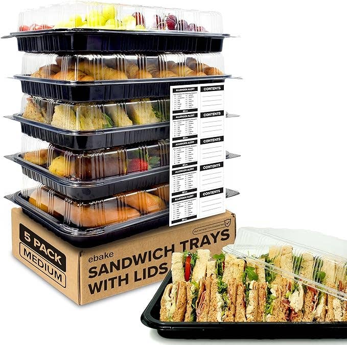 Jara Trading - Wholesale Platter - Sandwich Platter Trays with Lids -  Reusable Plastic Catering Trays with Lids - Platters for Party Food Tray for Snacks, Sandwiches, Cake, Treats, Sushi and Meal Prep3