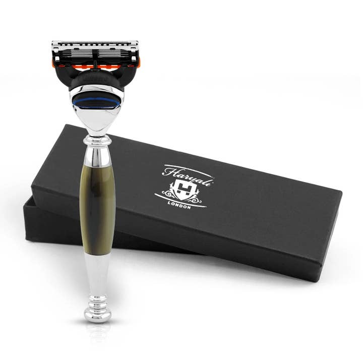 Tandoori rasoir 5 lames imitation corne de tortue (demi) pour la vente par Haryali London