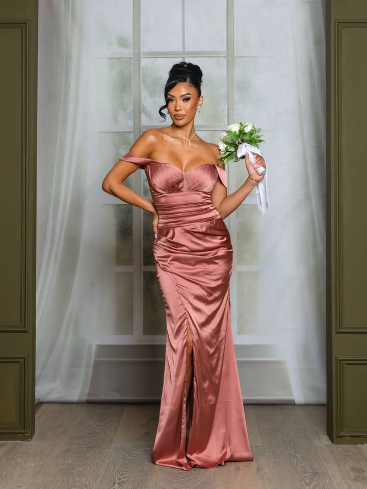 RICARICA INC. - Wholesale Gown - Women's - 9489AP1- OFF-THE-SHOULDER MERMAID SATIN MAXI FORMAL0