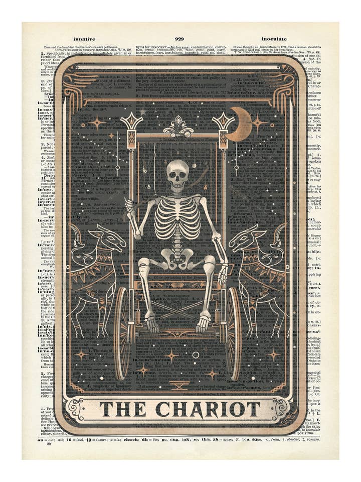 The chariot, Tarot, unique, art, Vintage Dictionary Prints for wholesale by Crazilyhumbledesigns