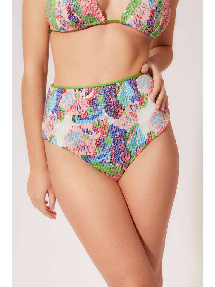 REMOVED BRAND - Vente Bas de maillot de bain – femme - Bas de bikini taille haute à sequins et fleurs4