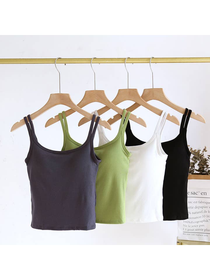 Rosa Clothing - Wholesale Tank Top - Women's - Laid back Double shoulder straps built-in bra rib tank top4