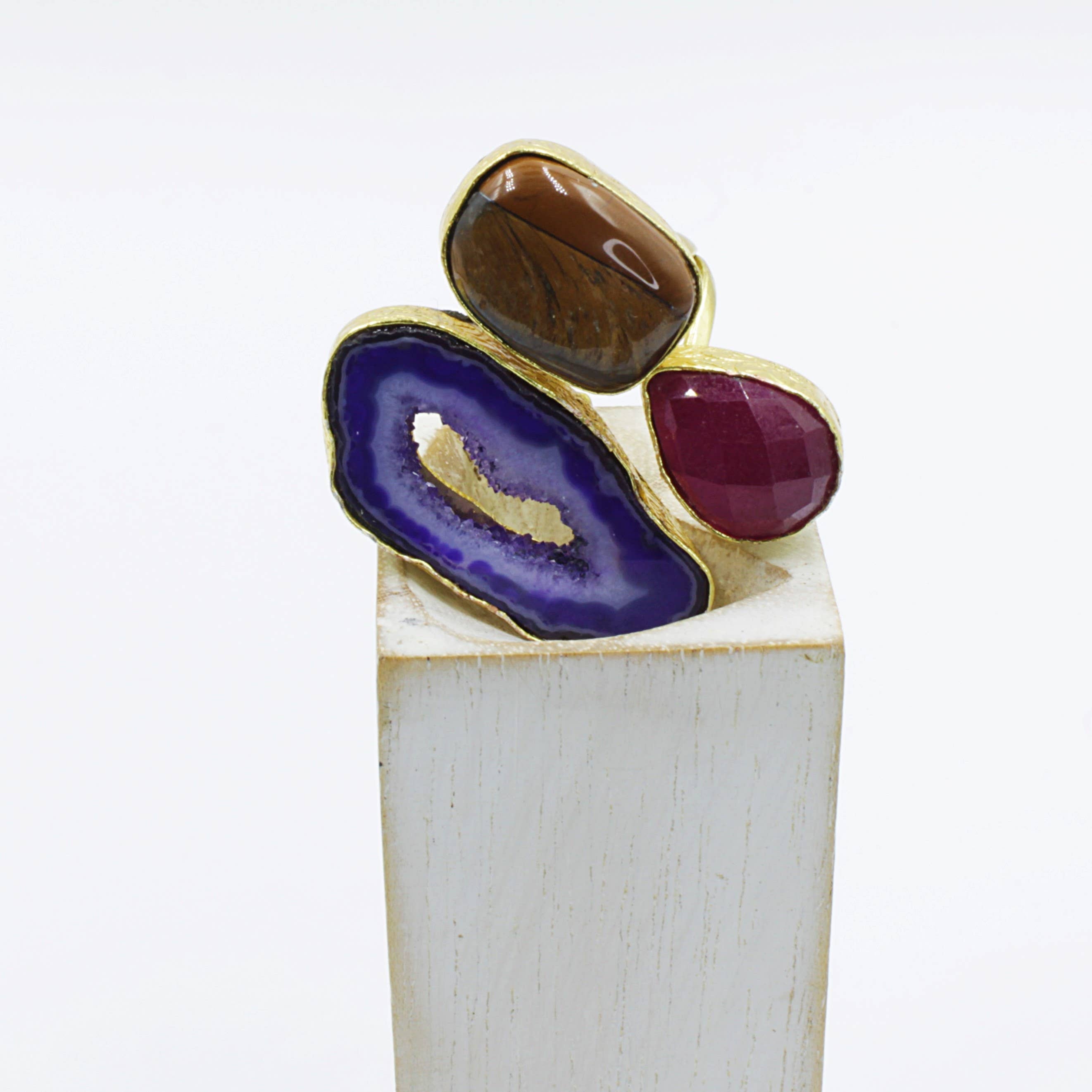LA MAR - Wholesale Multi-Stone Ring - 3 semi-precious stone ring - gold-plated0
