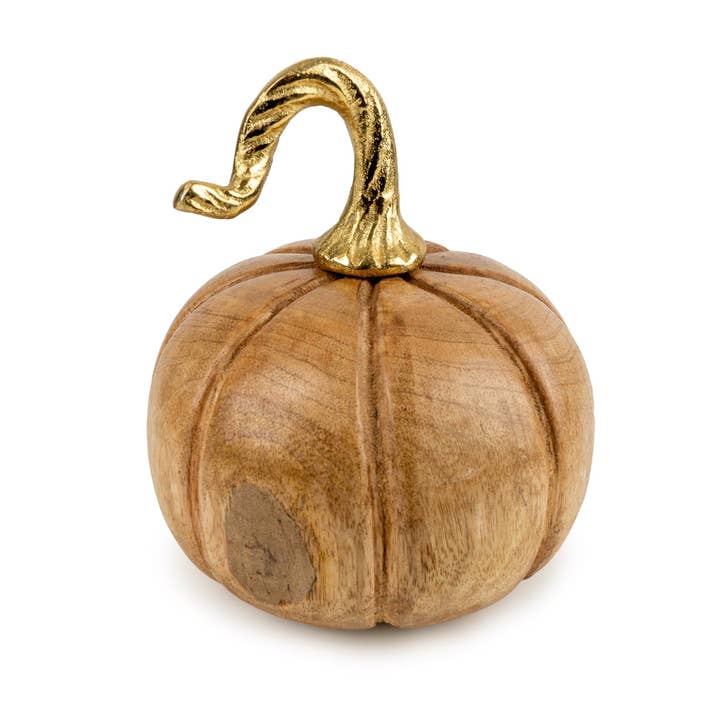 Candlelight Products Ltd – wholesale Decorative tabletop object – Pumpkin Ornament - Mango Wood with Metal Stem 6PK1