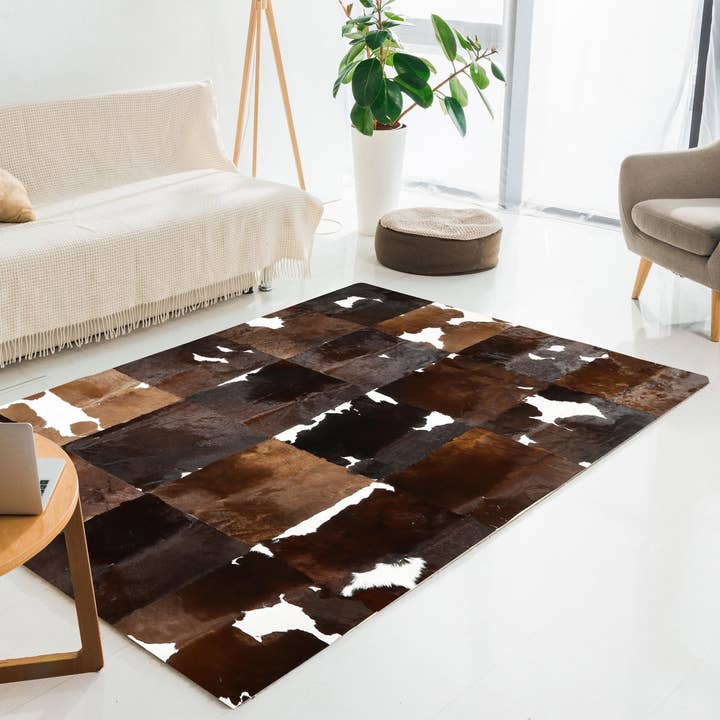 Karelias And Sons - Wholesale Area Rug - Brown & White Cow Print Patchwork Rug