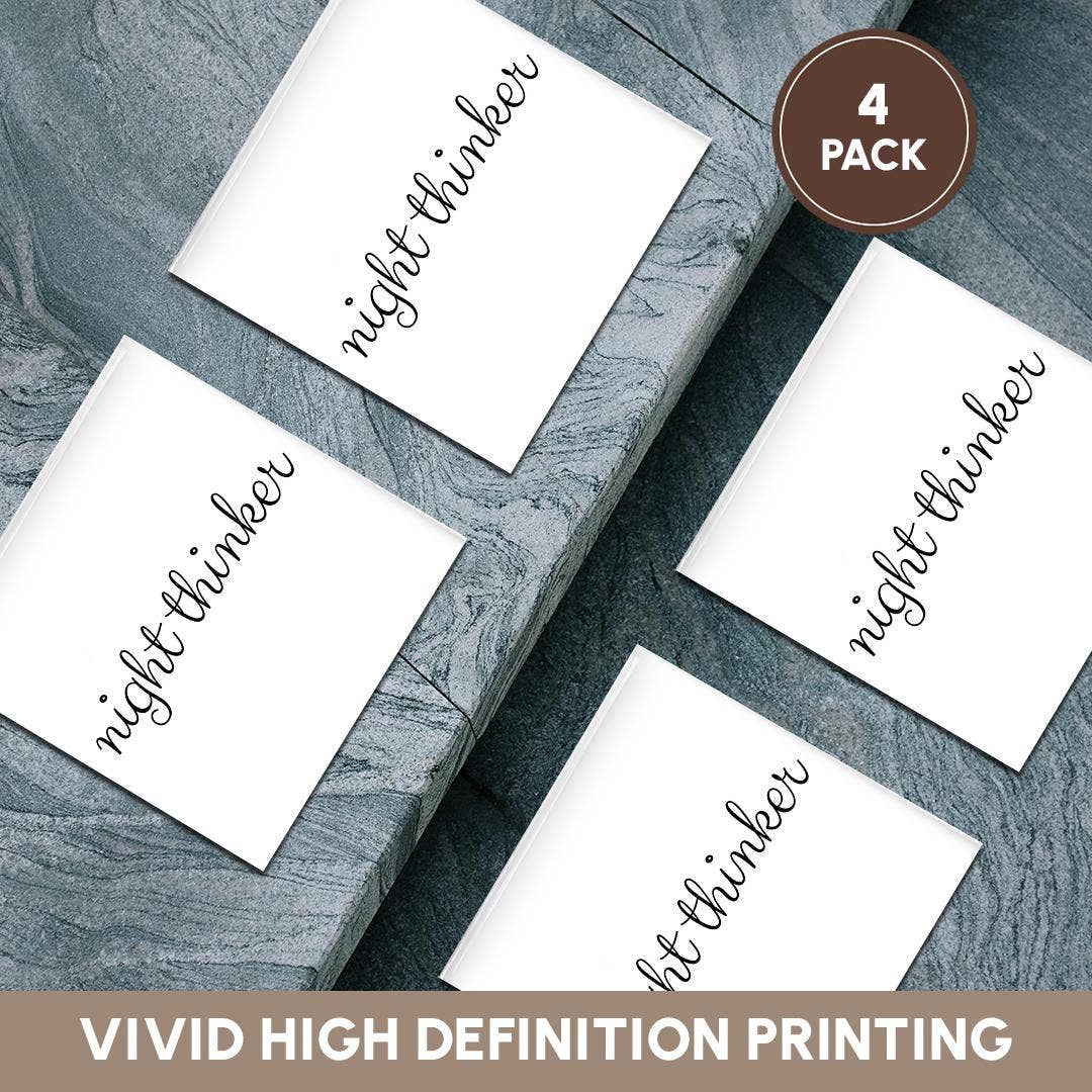 3dRose - Wholesale Coasters - 3dRose, Night thinker. Cursive black lettering on white background., Coaster5