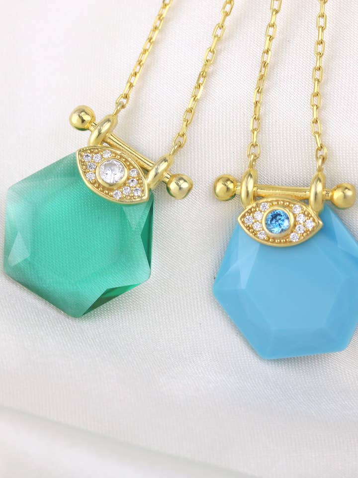 Collier en argent sterling avec pierres précieuses géométriques pour la vente par Humble + Spark