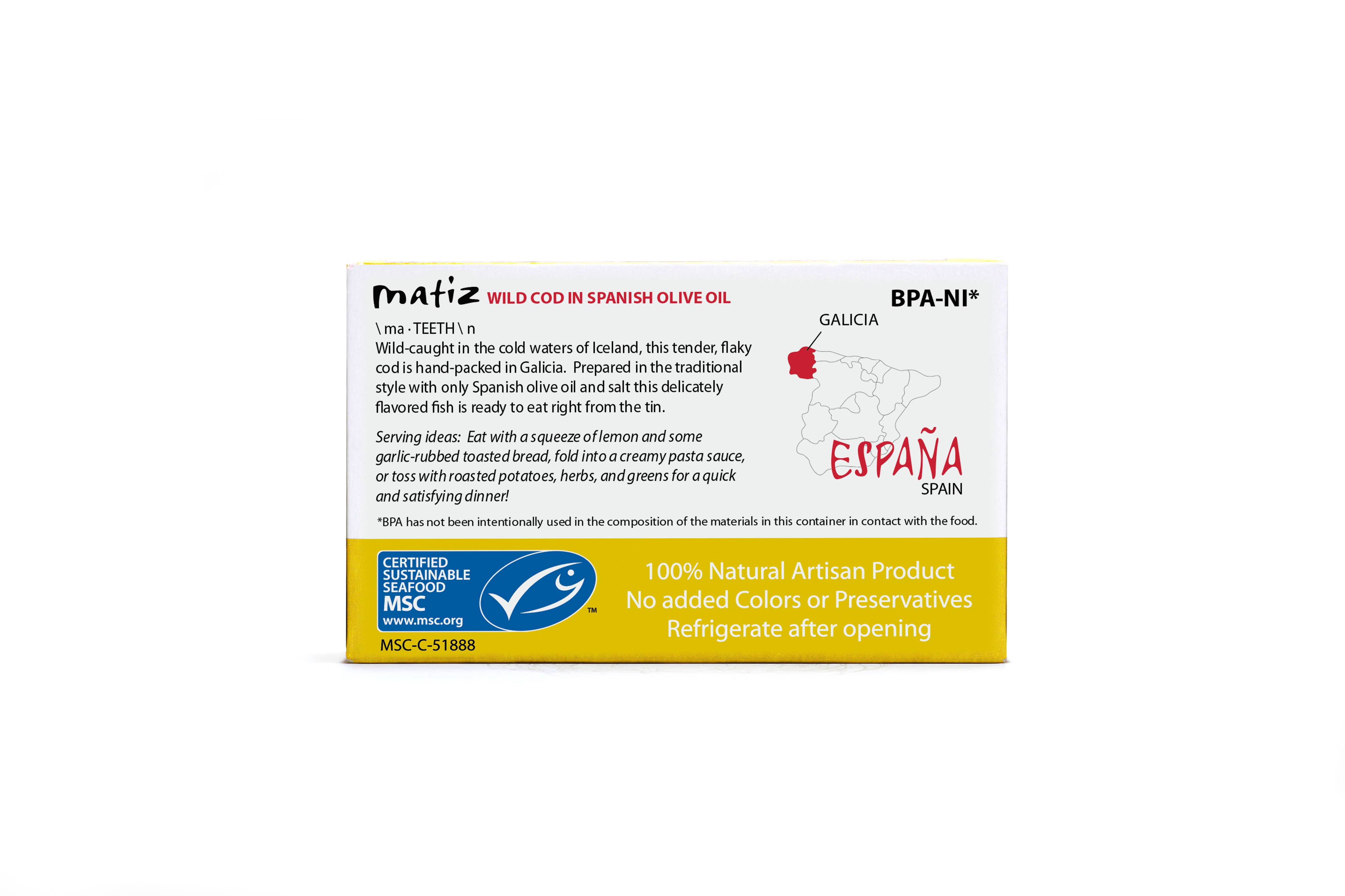 Matiz - Wholesale Tinned Fish - Matiz Espana - Wild Cod in Spanish Olive Oil1