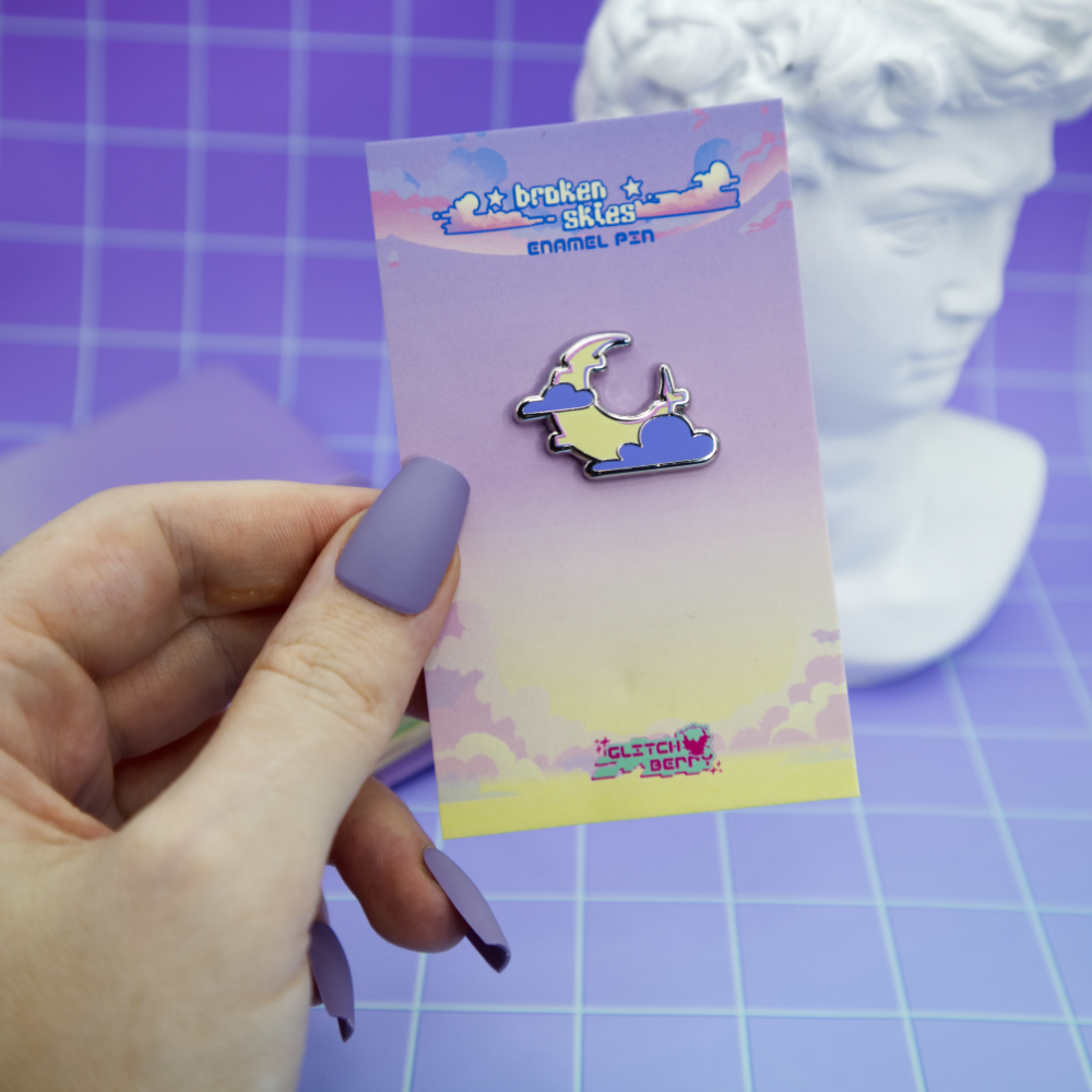 Glitchberry - Wholesale Lapel Pin/Button - Mini Moon Vaporwave Enamel Pin2