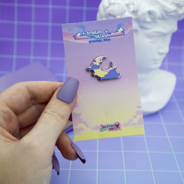 Glitchberry - Wholesale Lapel Pin/Button - Mini Moon Vaporwave Enamel Pin2