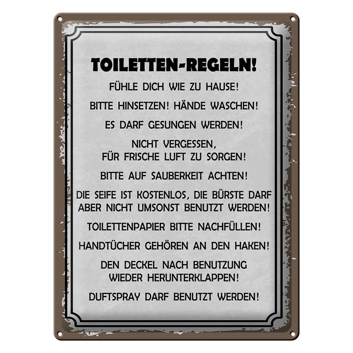 Plåtskylt Anvisning 30x40 cm Toalettregler Dekorskylt för wholesale av Femer