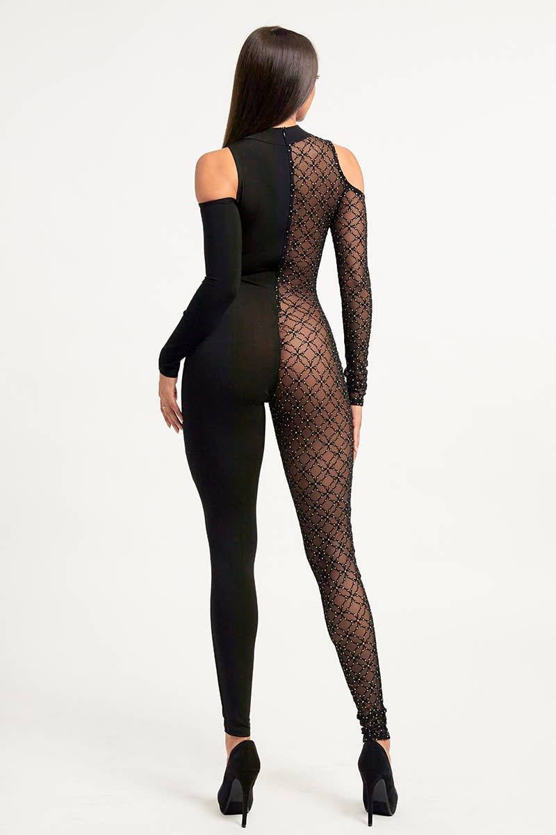 Nero - Tuta scintillante a spalla scoperta DT2631 in vendita all'ingrosso su Faire3