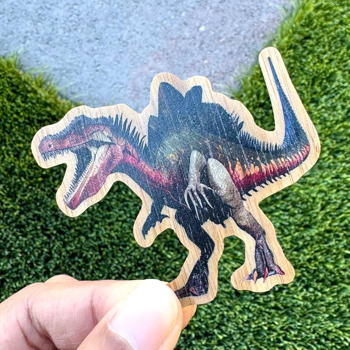 AFK Design Co – wholesale Sticker – Spinosaurus Dinosaur Bamboo Wood Sticker, Made in Las Vegas0