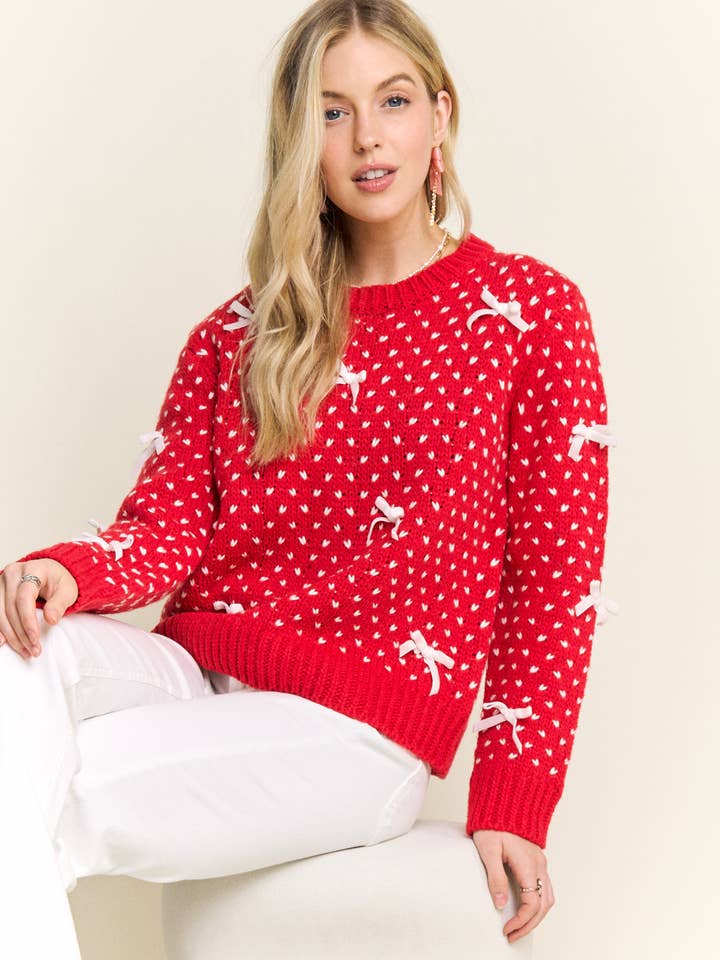 ADORA LA - Wholesale Knit Sweater - Women's - CESW4122-KNIT SWEATER WITH BOW ACCENTS10
