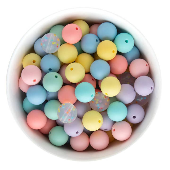 Cara & Co Silicone Craft Supply – wholesale Pärlor – Pastellpalett 15 mm runda silikonpärlor i paket0