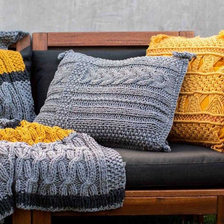 Hoooked Yarns - Wholesale Knitting/Crochet Supplies - DIY Knitting Kit Cushion Sesimbra - Stone Grey2