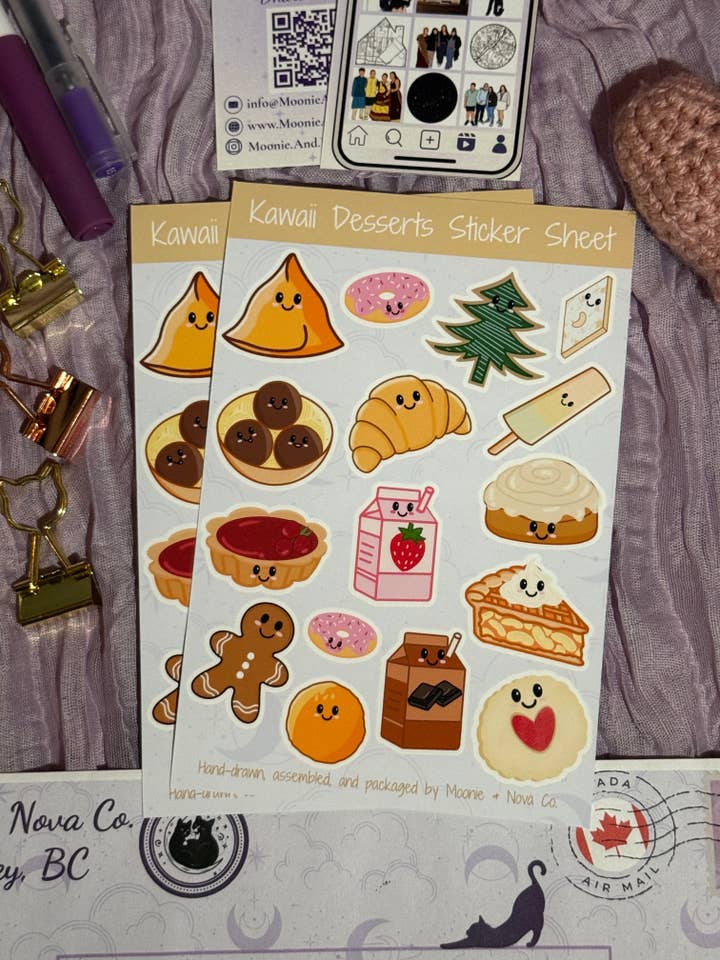 Kawaii Desserts Sticker Sheet for wholesale by Moonie & Nova Co.