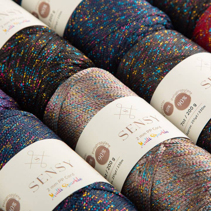 Sensy - Wholesale Yarn - Sensy Premium 2mm Multi Sparkle - 251 yards 90% Polypropylene / 10% Polyester Macrame Cord16