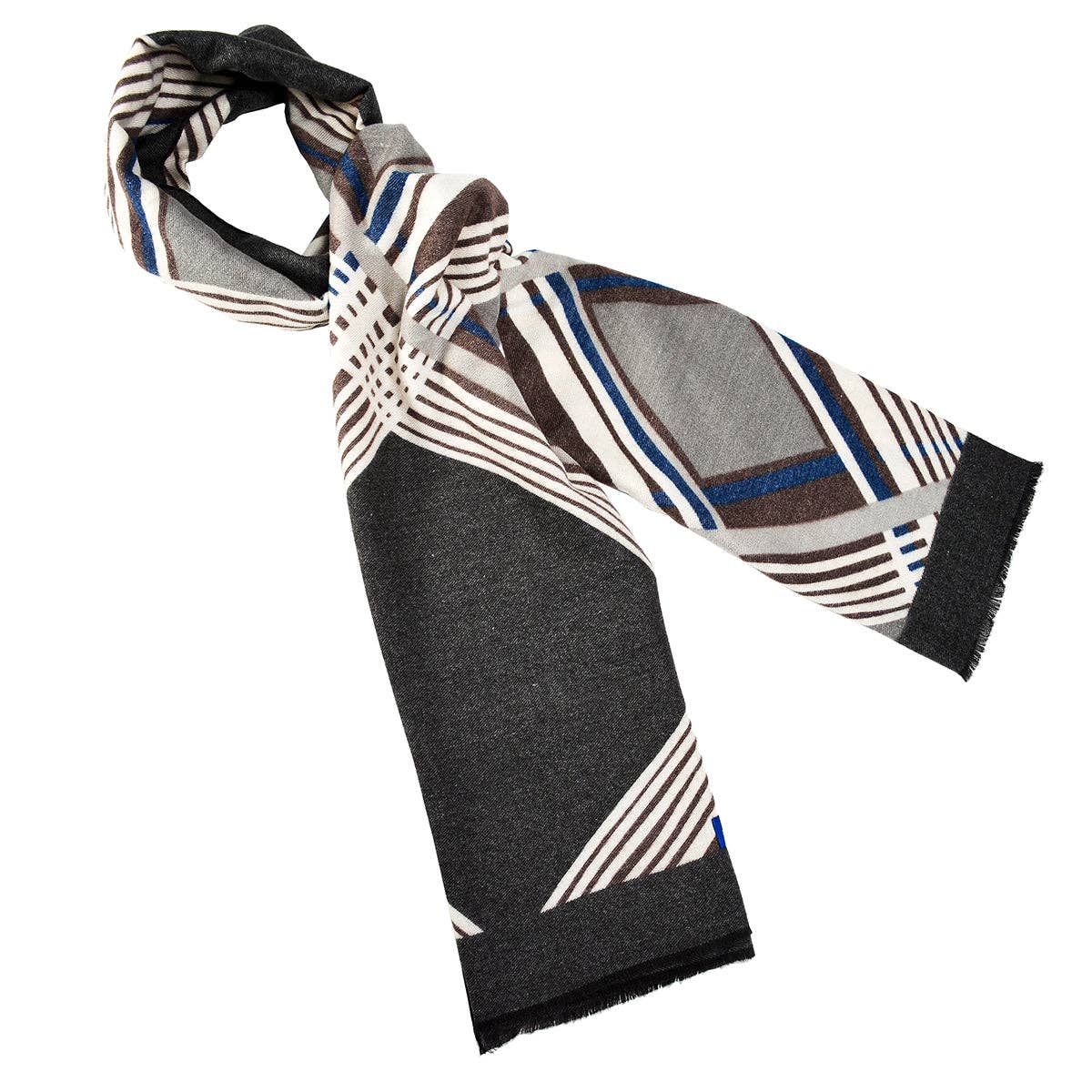 BNB Crafts Inc. - Wholesale Scarf - Women's - Criss-Cross Blue and Brown with Grey Color Oversized Scarf1