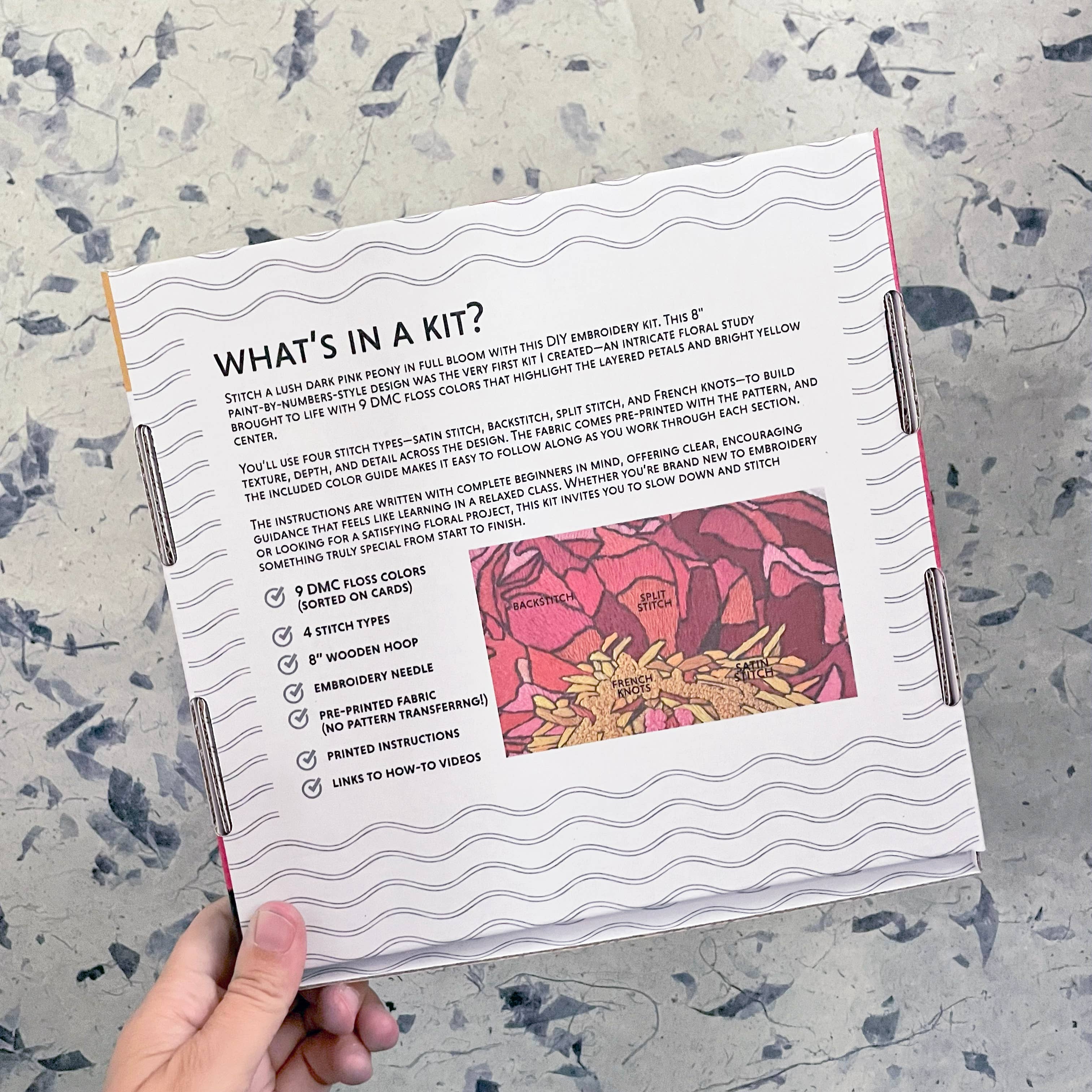 Kate Wyatt Fine Art – wholesale DIY craft kit – DIY Embroidery Kit - Peony (8")7