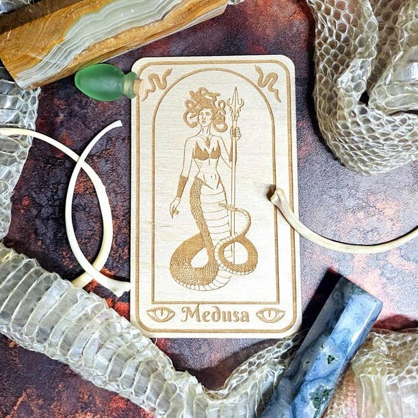 Medusa Deity Altar Card Wooden Snake Goddess Altar Decor for wholesale by Prism Moon Designs