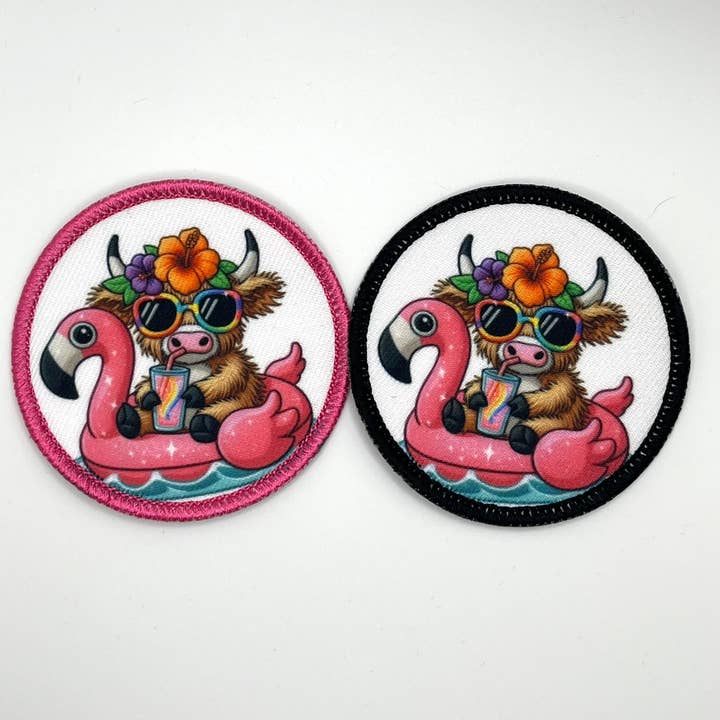 Fit Stitch Gear - Wholesale Patch - Highland Cow Summer Flamingo Floatie Patch
