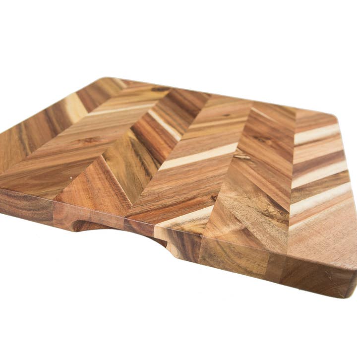 Acacia Herringbone Square Serve Board with Inset Handles for wholesale by Lipper International