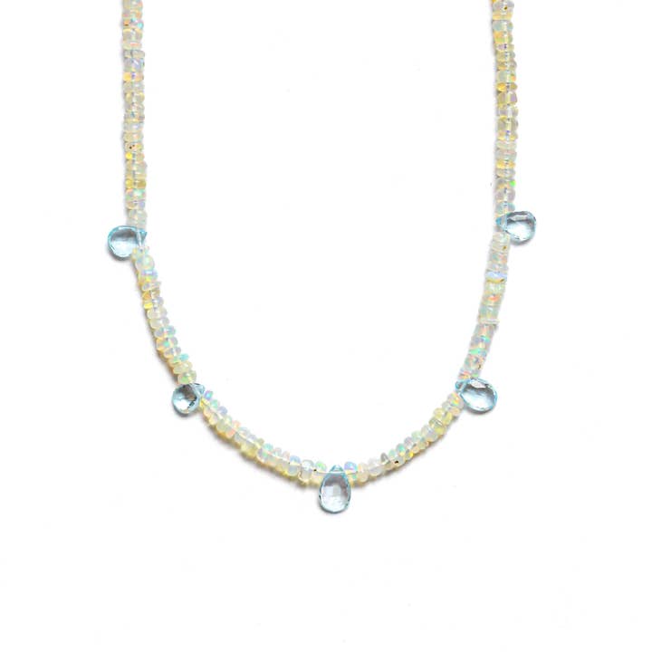 Julia Szendrei Jewelry - Wholesale Beaded/Pearl Necklace - Opal and Aquamarine Beaded Gemstone Necklace-Felicity