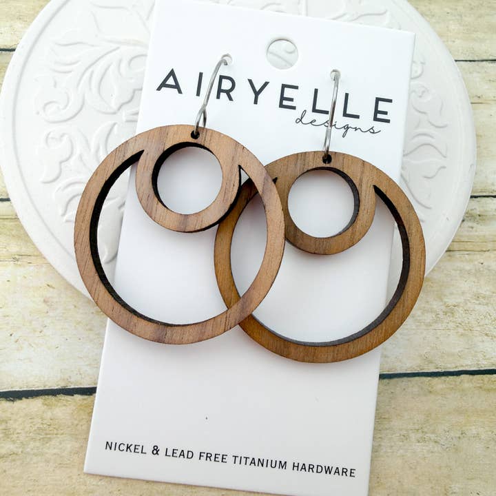 Orbit Wooden Hoop Earrings - Titanium for Sensitive Ears for wholesale by Airyelle Designs