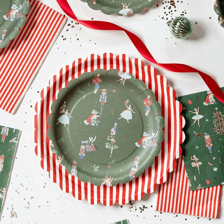 Josi James - Wholesale Disposable Plate - Red & White Candy Stripe Scalloped Dinner Plates (12pcs)1